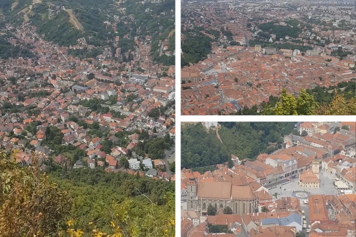 Above the rooftops of Brașov in Romania